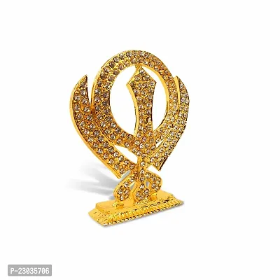 Stylewell Sikh Religious Symbol Khanda Sahib Idol (Prince St-846) Golden Color Metal God Stand Statue for Home/ Mandir/office Table Decor /Car Dashboard Murti Showpiece-thumb3