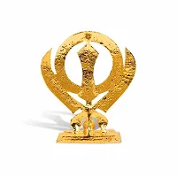 Stylewell Sikh Religious Symbol Khanda Sahib Idol (Prince St-846) Golden Color Metal God Stand Statue for Home/ Mandir/office Table Decor /Car Dashboard Murti Showpiece-thumb3