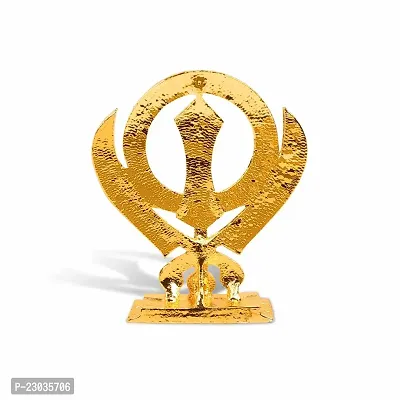 Stylewell Sikh Religious Symbol Khanda Sahib Idol (Prince St-846) Golden Color Metal God Stand Statue for Home/ Mandir/office Table Decor /Car Dashboard Murti Showpiece-thumb4