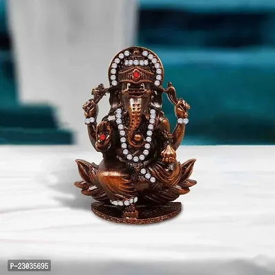 Stylewell Lord Ganesh | Ganpati | Vighanharta Lotus Idol (Prince St-506) Copper Color Metal God Stand Statue for Home/ Mandir/office Table Decor /Car Dashboard Murti Showpiece