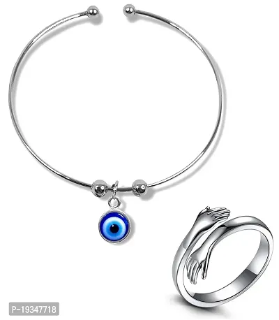 Stylewell Combo Of CMB8043 Adjustable Moti Beads/Stone Evil Eye Nazar Suraksha Kavach Wrist Band Cuff Bangle Kada Bracelet  Love Forever Hand Hug Me Thumb Finger Ring-thumb0