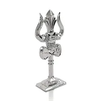 Metal Shiv,mahadev Trishul,trident with Big Damaru Double Side God Stand  Small Size (10 X 3.5 Cm) Silver Pack of 1-thumb2