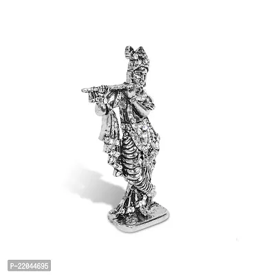 Stylewell Lord Krishna/kahna Standing with Flute White Stone Idol (St-562) Silver Color Metal God Stand for Home Dcor/car Dashboard/mandir Pooja Murti/temple Puja/office Table Showpiece-thumb3