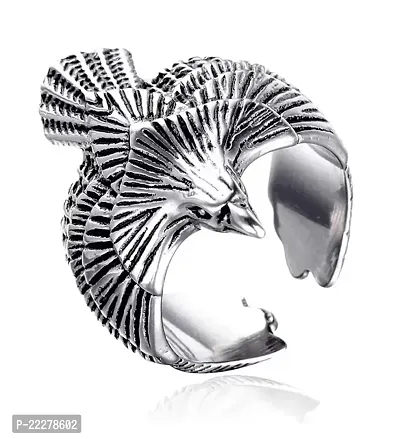 Stylewell Silver Color Unisex Stylish Stainless Steel Adjustable Funky Flying Eagle/Vulture Thumb Open Cuff Finger/Knuckle Ring (Free Size)-thumb0