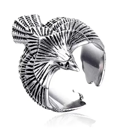 Stylewell Silver Color Unisex Stylish Stainless Steel Adjustable Funky Flying Eagle/Vulture Thumb Open Cuff Finger/Knuckle Ring (Free Size)