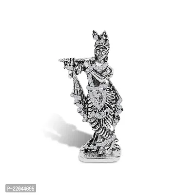 Stylewell Lord Krishna/kahna Standing with Flute White Stone Idol (St-562) Silver Color Metal God Stand for Home Dcor/car Dashboard/mandir Pooja Murti/temple Puja/office Table Showpiece-thumb5