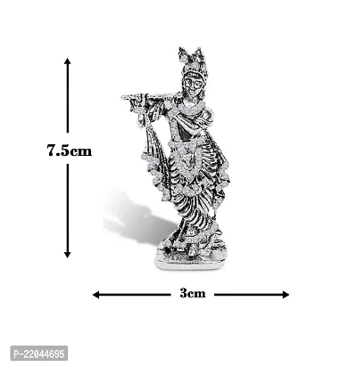 Stylewell Lord Krishna/kahna Standing with Flute White Stone Idol (St-562) Silver Color Metal God Stand for Home Dcor/car Dashboard/mandir Pooja Murti/temple Puja/office Table Showpiece-thumb2