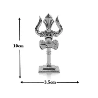 Metal Shiv,mahadev Trishul,trident with Big Damaru Double Side God Stand  Small Size (10 X 3.5 Cm) Silver Pack of 1-thumb1