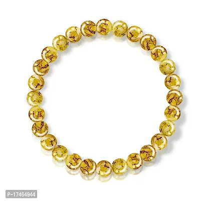(Stretchable) Yellow Color 8mm Moti Bead Pearl Natural Feng-Shui Healing Howlite Crystal Gem Marble Stone Elastic Wrist Band Bracelet For Boy's  Girl's-thumb2