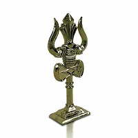 Metal Shiv,mahadev Big Trishul,trident with Damaru Double Side God Stand for Gifting Small Size (10 X 3.5 Cm) Metalic Green Pack of 1-thumb2