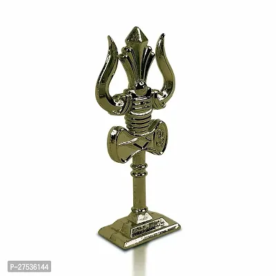 Metal Shiv,mahadev Big Trishul,trident with Damaru Double Side God Stand for Gifting Small Size (10 X 3.5 Cm) Metalic Green Pack of 1-thumb3