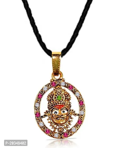 Stylewell JAR0528 Small Size Stainless Steel Oval Shape Hindu God Lord Shri Baba Khatu Shyam/Barbarika Head/Face Locket Pendant Necklace With Cotton Thread Dori-thumb0