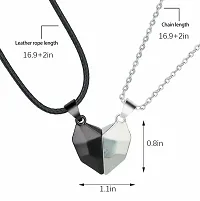 Stylewell Black  Silver Valentine's Day Special I Love You Diamond Cut Design Magnetic Distance Broken Heart Shape Love Couple Promise 2 In 1 Duo Locket Pendant With Clavicle Chain  Rope-thumb1