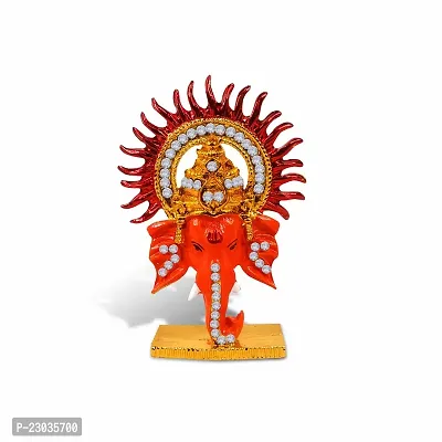 Stylewell Lord Sun Ganesha | Ganpati | Vighanharta Face Idol (St-1217) Multicolor Metal God Stand Statue for Home/ Mandir/office Table Decor /Car Dashboard Murti Showpiece-thumb5