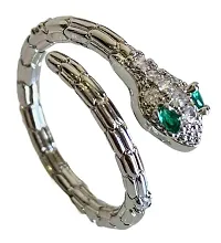 Stylewell Silver Plated Adjustable Size Valentine's Day Crystal Diamond Nug/Stone Studded Love Sparkling Mahakaal Shiva Animal Reptile Serpent Cobra Snake/Sarp With Green Eye Thumb Finger/Knuckle Rings-thumb3