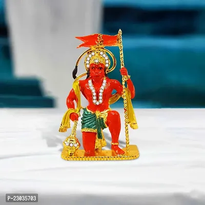 Stylewell Lord Bajrangbali | Dhawaj Hanuman Idol (St-1103) Multicolor Metal God Stand Statue for Home/ Mandir/office Table Decor /Car Dashboard Murti Showpiece