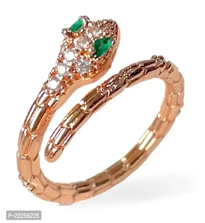 Stylewell Rose-Gold Valentine's Day Adjustable Size Crystal Diamond Nug/Stone Studded Love Sparkling Mahakaal Shiva Animal Reptile Serpent Cobra Snake/Sarp With Green Eye Thumb Finger/Knuckle Rings