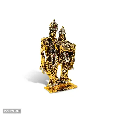 Stylewell Lord Radha Krishn / Krishna Standing Idol (St-509) Golden Antique Metal God Stand Statue for Home/ Mandir/office Table Decor /Car Dashboard Murti Showpiece-thumb3