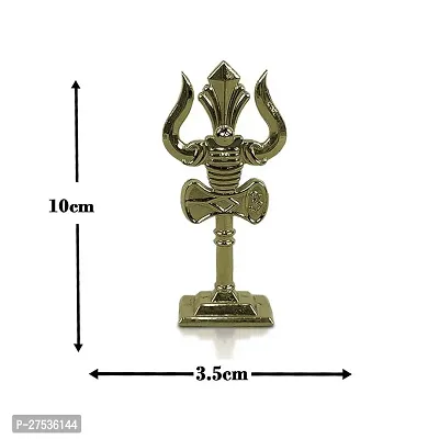 Metal Shiv,mahadev Big Trishul,trident with Damaru Double Side God Stand for Gifting Small Size (10 X 3.5 Cm) Metalic Green Pack of 1-thumb2