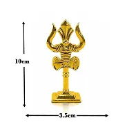 Metal Shiv,mahadev Big Trishul,trident with  Damaru Double Side God Stand  Small Size (10 X 3.5 Cm) Golden Color Pack of 1-thumb2