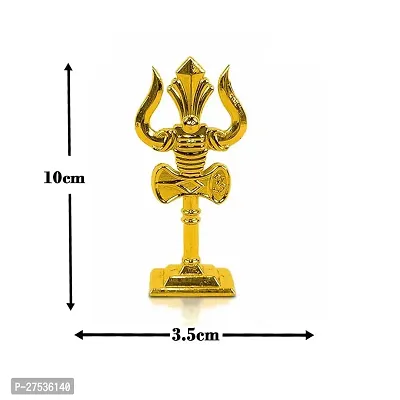 Metal Shiv,mahadev Big Trishul,trident with  Damaru Double Side God Stand  Small Size (10 X 3.5 Cm) Golden Color Pack of 1-thumb3