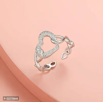 Stylewell Silver Color JAR0564 Valentine's Day Special Stainless Steel Adjustable/Openable Size Crystal Diamond Nug/Stone Studded Romantic Love Sparkling Big Heart Shape Charming Finger/Knuckle Rings