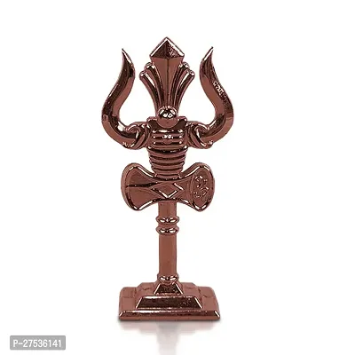 Metal Shiv,mahadev Big Trishul,trident with Damaru Double Side God Stand  Small Size (10 X 3.5 Cm) Copper Color Pack of 1-thumb0