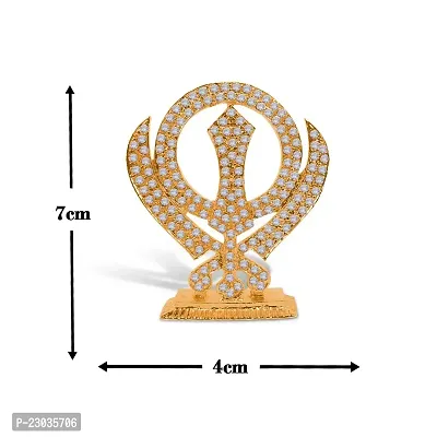 Stylewell Sikh Religious Symbol Khanda Sahib Idol (Prince St-846) Golden Color Metal God Stand Statue for Home/ Mandir/office Table Decor /Car Dashboard Murti Showpiece-thumb2