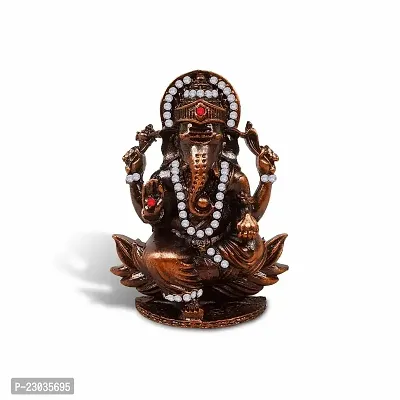 Stylewell Lord Ganesh | Ganpati | Vighanharta Lotus Idol (Prince St-506) Copper Color Metal God Stand Statue for Home/ Mandir/office Table Decor /Car Dashboard Murti Showpiece-thumb5