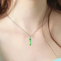 Stylewell (Pack Of 2 Pcs) Green Glass Healing Crystal Hexagonal Point Prism Pencil Shape Locket Pendant Necklace With Clavicle Chain For Girl's  Women-thumb3