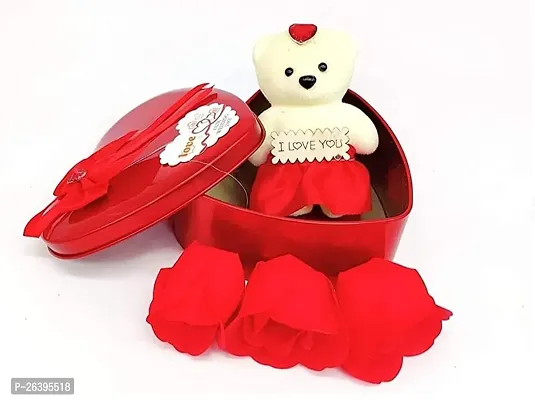 Stylewell KHGV0001-02 Tied Ribbons Valentine Gift for Girlfriend, Boyfriend, Husband and Wife Special Gift Pack with Mini Teddy Bear and Artificial Rose Flowers-thumb0