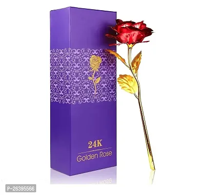 Stylewell Red Rose Flower with Golden Leaf with Gift Box Valentine Gift with Gold Plated Rose Flower Bracelet for Girlfriend, Boyfriend, Husband and Wife Special Gift Pack-thumb2