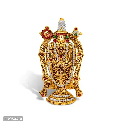 Stylewell Lord Tirupati Balaji/venkateswara/vyankatesh Golden Flower Mala God Stand Idol (St-2041) Golden Antique Metal for Home Decor/car Dashboard/mandir Pooja Murti/temple Puja/office Table Showpiece-thumb5