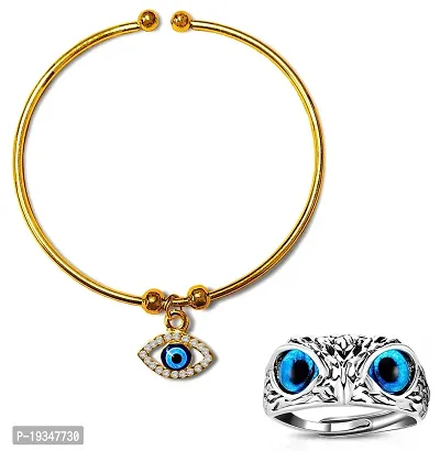 Stylewell Combo Of CMB8054 Diamond Nug Stone Beads Moti Evil Eye Nazar Suraksha Kavach Wrist Band Cuff Kada Bangle Bracelet  Crystal Glasses Blue Demon Eyes Ullu/Owl Bird Face Finger Thumb Ring-thumb0