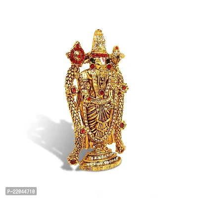 Stylewell Lord Tirupati Balaji/venkateswara/vyankatesh Golden Flower Mala God Stand Idol (St-2041) Golden Antique Metal for Home Decor/car Dashboard/mandir Pooja Murti/temple Puja/office Table Showpiece-thumb3