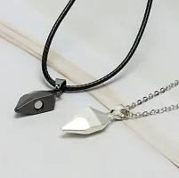 Stylewell Black  Silver Valentine's Day Special I Love You Diamond Cut Design Magnetic Distance Broken Heart Shape Love Couple Promise 2 In 1 Duo Locket Pendant With Clavicle Chain  Rope-thumb2