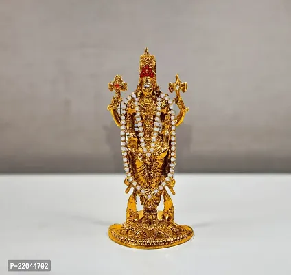 Stylewell Lord Tirupati Balaji/venkateswara/vyankatesh White Stone Mala Idol (St-1099) Golden Antique Metal God Stand for Home Decor/car Dashboard/mandir Pooja Murti/temple Puja/office Table Showpiece