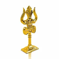 Metal Shiv,mahadev Big Trishul,trident with  Damaru Double Side God Stand  Small Size (10 X 3.5 Cm) Golden Color Pack of 1-thumb3