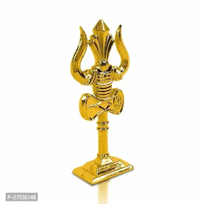 Metal Shiv,mahadev Big Trishul,trident with  Damaru Double Side God Stand  Small Size (10 X 3.5 Cm) Golden Color Pack of 1-thumb4