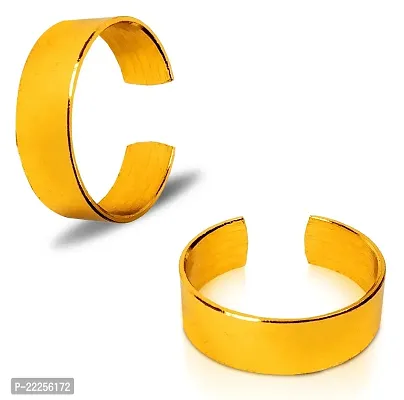 Stylewell (Pack Of 2 Pcs) Golden Color Unisex Stainless Steel Stylish Trending Adjustable Open-Cuff Plain Thin Funky Thumb/Toe/Knuckle Finger Band Ring (Free Size)