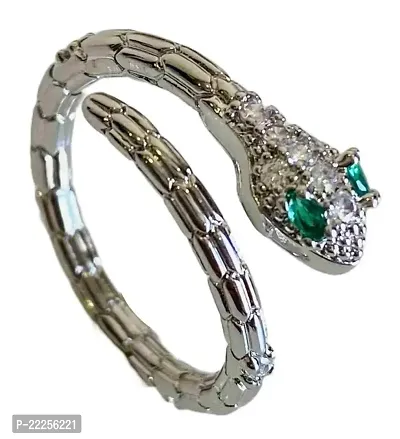 Stylewell Silver Color Valentine's Day Adjustable Size Crystal Diamond Nug/Stone Studded Love Sparkling Mahakaal Shiva Animal Reptile Serpent Cobra Snake/Sarp With Green Eye Thumb Finger/Knuckle Rings