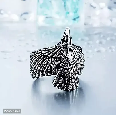 Stylewell Silver Color Unisex Stylish Stainless Steel Adjustable Funky Flying Eagle/Vulture Thumb Open Cuff Finger/Knuckle Ring (Free Size)-thumb2