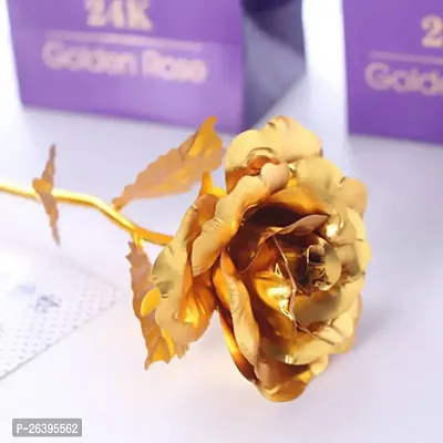 Stylewell Golden Rose Flower with Golden Leaf with Gift Box Valentine Gift with Gold Plated Flower Bracelet for Girlfriend, Boyfriend, Husband and Wife Special Gift Pack-thumb3