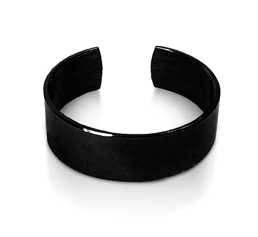 Stylewell Black Color Unisex Stylish Trending Stainless Steel Adjustable Open-Cuff Plain Thin Funky Thumb/Toe/Knuckle Finger Band Ring (Free Size)