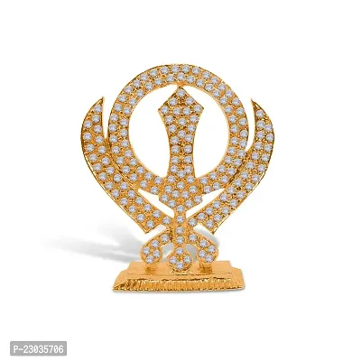 Stylewell Sikh Religious Symbol Khanda Sahib Idol (Prince St-846) Golden Color Metal God Stand Statue for Home/ Mandir/office Table Decor /Car Dashboard Murti Showpiece-thumb5