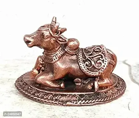 Copper Idols - New ,3.3 Inches , Copper Handmade Nandhi , 80 Grams , Patina Antique Finish, Pack Of 1 Piece-thumb0