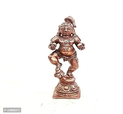 Copper Idols - New ,2.4 Inches, Handmade Krishna With Laddu 63 Gram , Patina Antique Finish , Pack Of 1 Piece