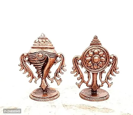 Copper Idols - New ,1.9 Inch, Copper Handmade Sanghu And Chakram 62G, Patina Antique Finish, Pack Of 2 Piece