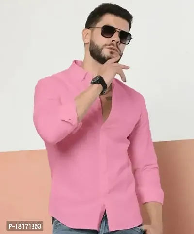 Reliable Pink Cotton Solid Long Sleeves Casual Shirts For Men-thumb0