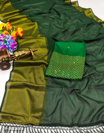 Awesome Green Chiffon Printed Saree with Blouse piece For Women